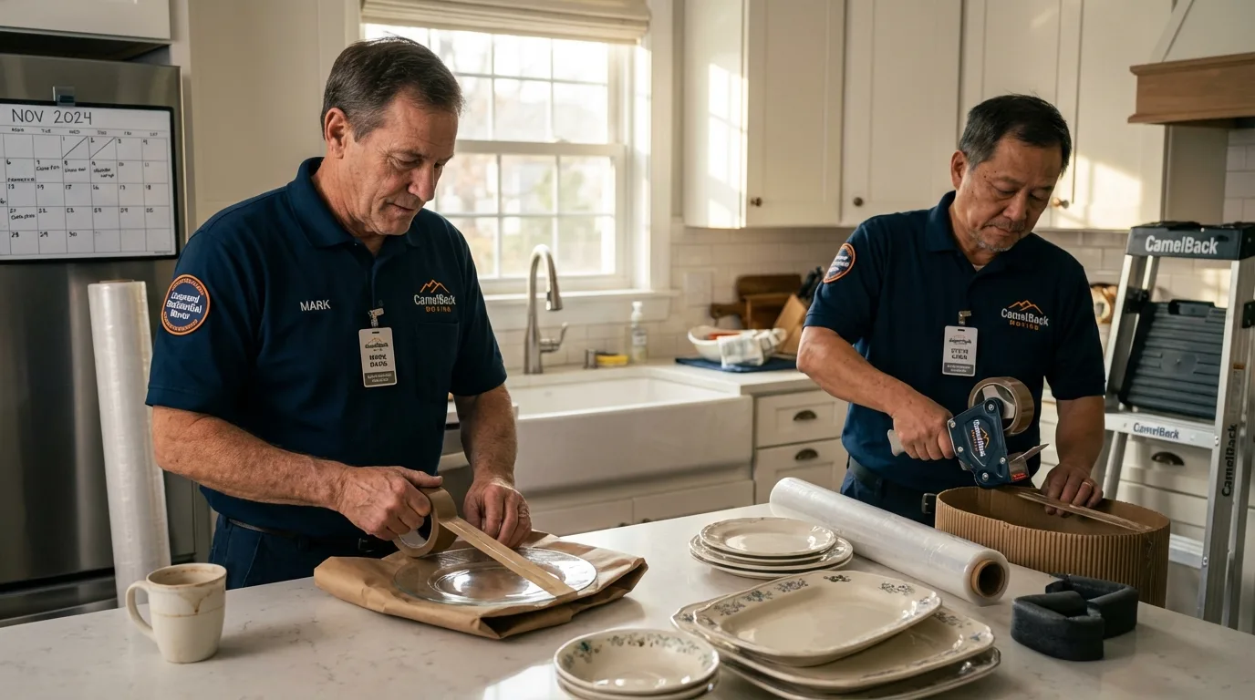 Professional crew packing kitchen dishware in Lebanon, OR